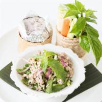 Y3. Larb Salad · Choice of style with mint leaves, onion, roasted rice powder mixed in fresh lime juice and s...