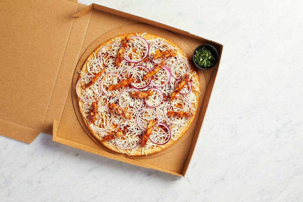 Take and Bake The Original BBQ Chicken Gluten-Free Pizza · READY TO BAKE - Our legendary BBQ sauce, smoked Gouda, red onions and fresh cilantro transforms this original to iconic. Served on a cauliflower crust. Gluten-free.