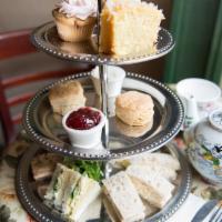 Afternoon Tea · Includes 9 finger sandwiches, 2 scones with clotted cream and jam, 2 cakes and tea bags for ...