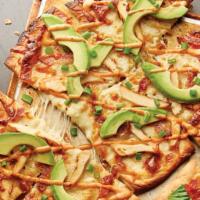 California White Pizza · Grilled chicken, crispy bacon, sliced avocado, green onion, mozzarella, and fontina cheese, ...