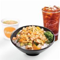 Sweet Sesame Chicken Combo (Drink + Miso Soup or Kettle Chips) · All natural chicken breast, cucumber, sweet onion, edamame, mandarin orange, cilantro, Pokew...