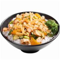 Sweet Sesame Chicken · All natural chicken breast, cucumber, sweet onion, edamame, mandarin orange, cilantro, Pokew...