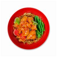 Orange Noodle Bowl · Wok-fried, green and red bell pepper served over your choice of noodles.