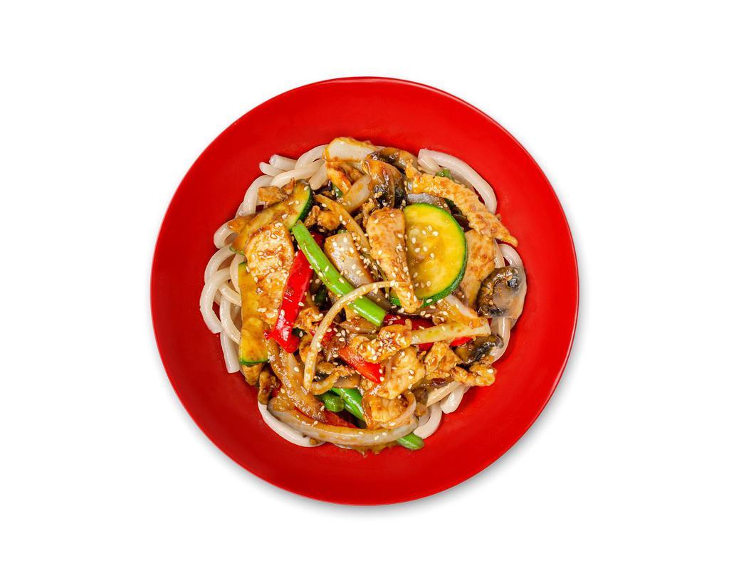 Sesame Stir Fry Noodle Bowl · Broccoli, mushroom, carrot, string beans, red bell pepper, zucchini and sweet soy served over choice of noodles.