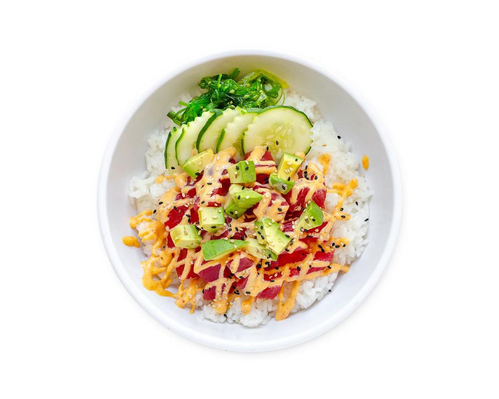 Spicy Donburi Bowl · Fan favorite! tuna or salmon, avocado, cucumber, wakame, sesame seeds, spicy mayo. Consuming raw or undercooked meats, poultry, seafood, shellfish or eggs may increase your risk of foodborne illness.