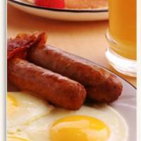 2 Eggs with Meat · Bacon, sausage links, ham off-the-bone, sausage patties or Canadian bacon.