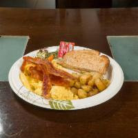 Breakfast Egg Platter · Served with choice of meat, home fries and toasted bread with butter & jelly.
