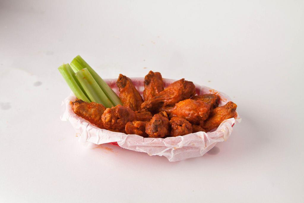 Original Buffalo Style Chicken Wings · Served just the way you like 'em. Crispy on the outside, moist and tender on the inside, never breaded. Substitute boneless wings without charge.
