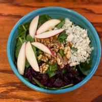 Apple Cranberry Salad · Spinach, Gorgonzola, walnuts, apple and cranberries.