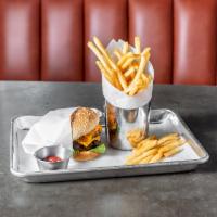 Classic Burger · A classic comfort: Two 4 oz. beef patties, lettuce, tomato, caramelized onion, melted Americ...