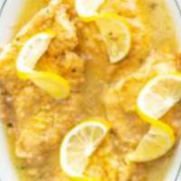 Chicken Francese Dinner · Served with pasta and salad.