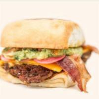 El Jefe Burger · Guacamole, cheddar, bacon, sweet pickled radish and chipotle mayonnaise.