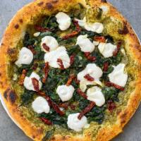 SPINACH & SUN-DRIED TOMATO PIZZA · SAUTEED SPINACH. SUN-DRIED TOMATOES. MACADAMIA RICOTTA. SPINACH CREAM. SHAVED GARLIC. OLIVE ...