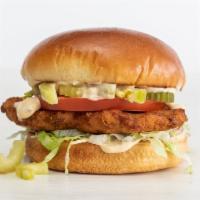 cajun fish sandwich  · Good Catch™ crispy fish filet, lettuce, tomato, pickled celery, and cajun devil sauce on a t...