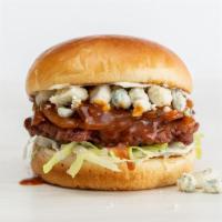 steakhouse burger · beyond burger, caramelized onion sauce, blue cheese crumbles, iceberg lettuce and horseradis...