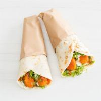 two buffalo mini wraps · serves 2 | buffalo chickin’, lettuce, ranch dressing wrapped in mini flour tortillas. 
