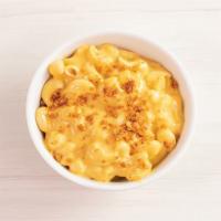 bowl of mac + cheese · serves 1 | served with gremolata bread crumbs and lemon zest.