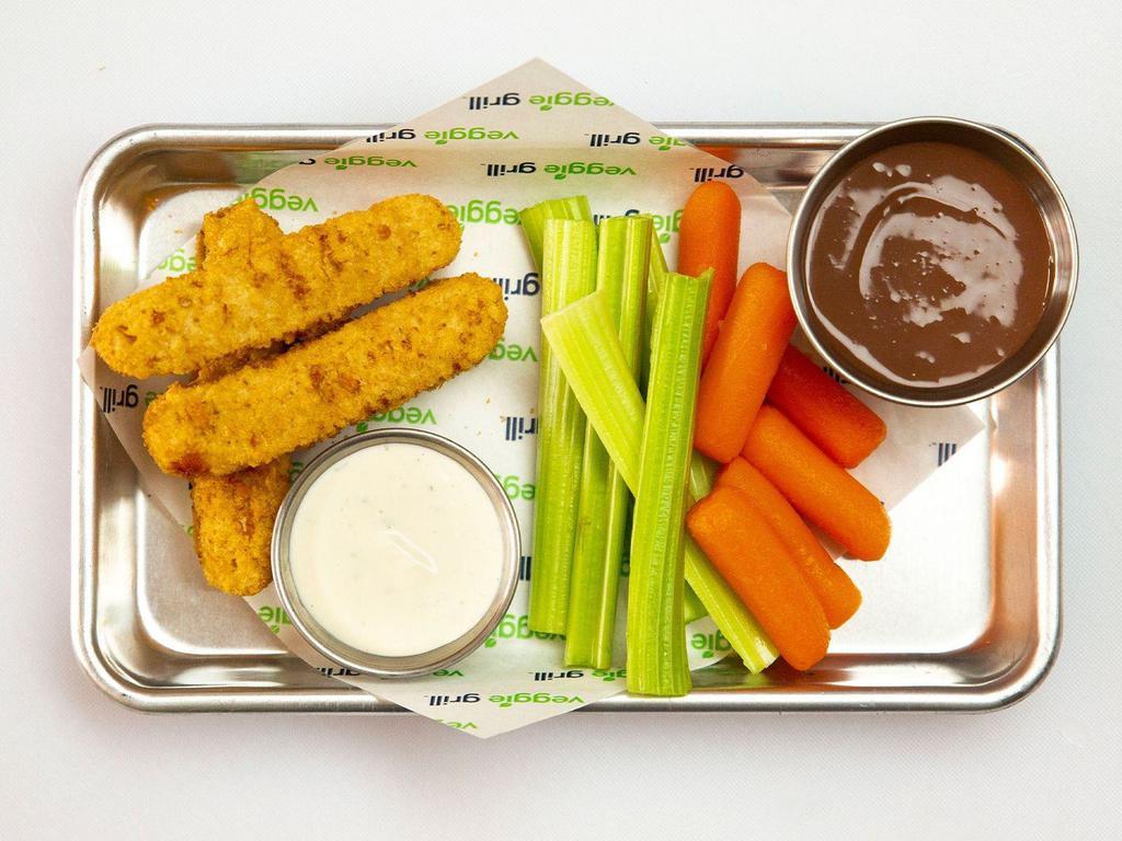 kids' crispy fish or crispy chickin'  · choice of (3) three crispy fish filets or (3) three chickin' wings served with creamy ranch dipping sauce. 