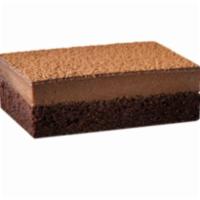 belgian chocolate cake  · layer of chocolate cake, chocolate cheesecake, and fudge topping.