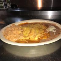 El Rincon Enchiladas · 3 cheese, chicken or beef enchiladas topped with our homemade gravy roja. Served with rice, ...