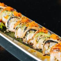 Dragon Roll · California roll topped with freshwater eel, avocado and smelt. Served with sweet eel sauce.