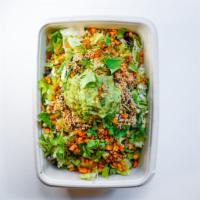 Taco Salad Bowl · Spiced corn nuts, romaine, kale, cabbage, fresh herbs, corn salsa, Jack cheese, cashew vinai...