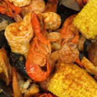 Low Country Boil A Family Meal · 1 lb. crawfish, 1 lb. medium shrimp, 1 lb. mussel, 3 corns, 3 potatoes, and 1/2 lb. sausage.