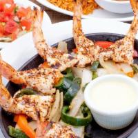 Camarones Diablos · Six spicy mesquite grilled jumbo shrimp. Served with Mexican butter, homemade guacamole, pic...