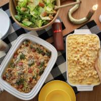 Mac N Cheese Two Ways + Caesar Salad  · Two family-style servings of housemade mac n cheese, includes our three-cheese version along...
