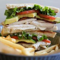 House Club Sandwich · In-house roasted chicken breast, smoked bacon, avocado, lettuce, tomato, mayo, toasted sourd...