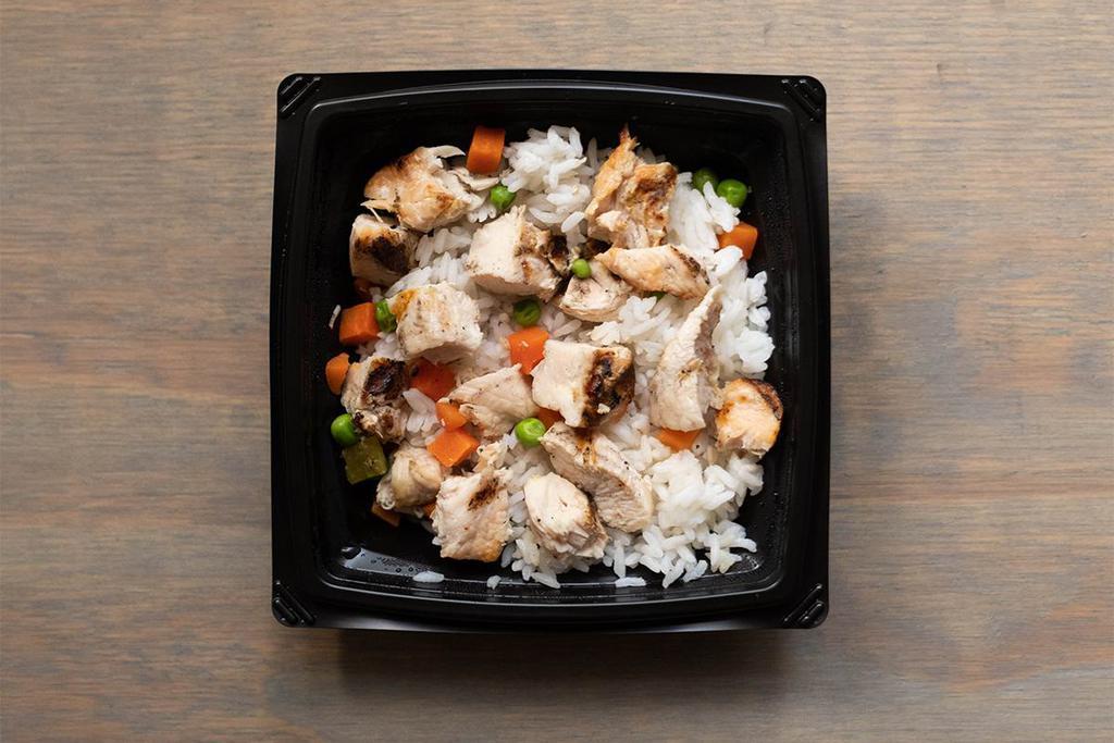 Chicken Dog Bowl · Grilled chicken breast, brown rice and veggies.