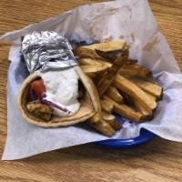 Chicken Wrap - with fresh cut fries · Charbroiled chicken tenders wrapped in pita. Served w/ fresh cut fries. Choose your style & ...