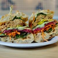 Far East Chicken  · Shredded chicken, cucumber, carrot, pickled red onion, pepperoncini, greens, cilantro, sesam...