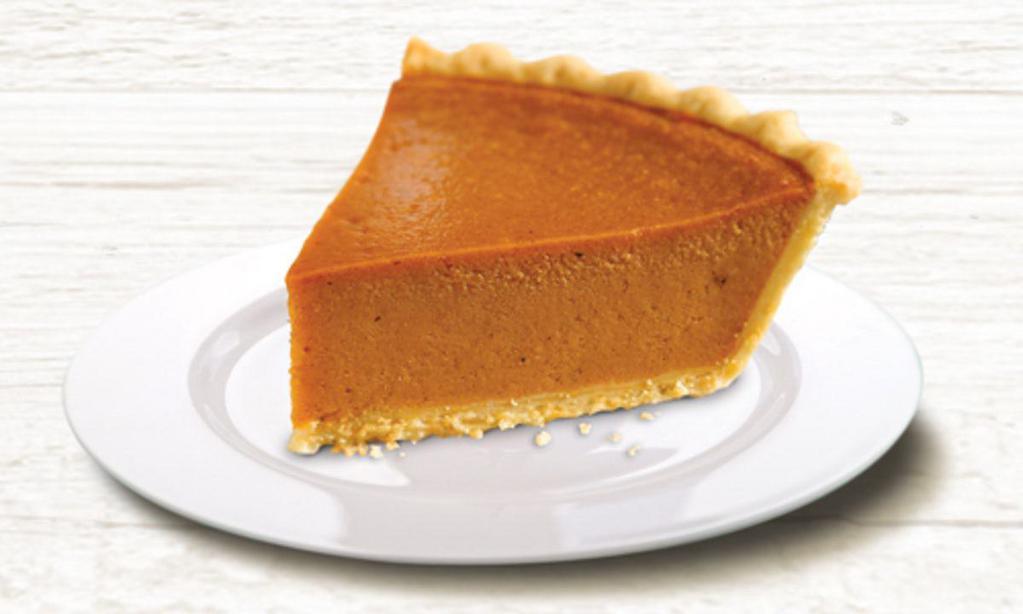 Harvest Pumpkin Pie Slice · An award-winning and traditional treat made with real pumpkin custard spiced to perfection with Saigon cinnamon, ginger and nutmeg, baked inside our award-winning pastry crust. 