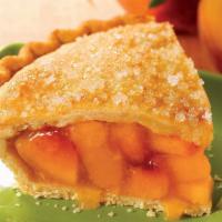 Peach Pie Slice · Sweet, sun-ripened California peaches inside our golden, flaky pastry crust.