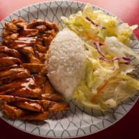 Chicken Breast Teriyaki · White meat chicken breast with teriyaki sauce. Served with rice and salad.