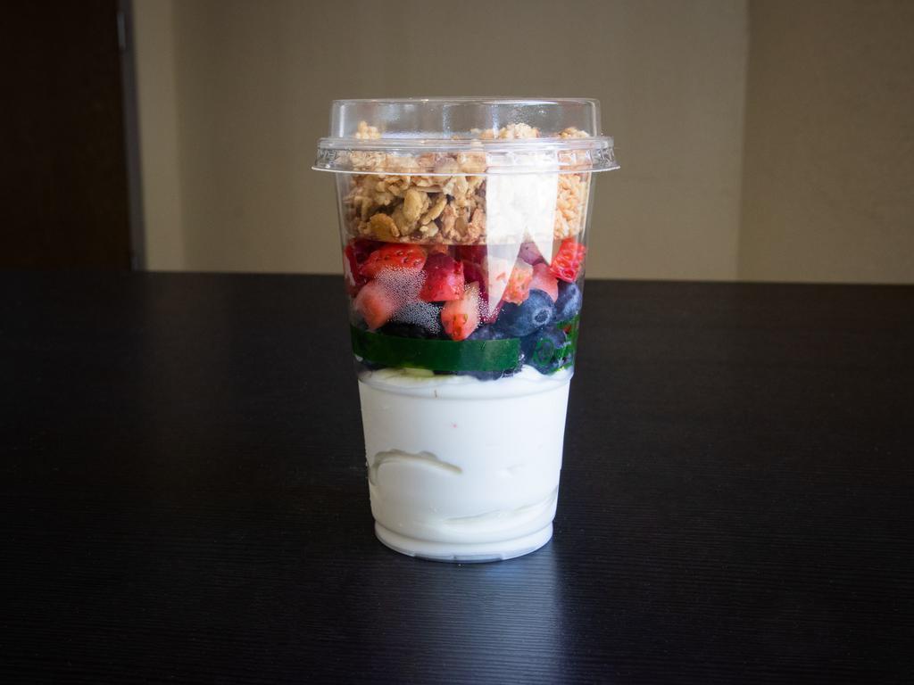 9 oz. Yogurt Parfait · Greek yogurt, fresh mixed berries and granola.