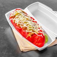Birria Dog · Bacon wrapped hot dog with tender Birria on top, finished with freshly chopped cilantro, oni...