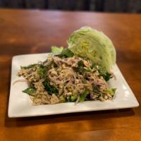 15. Larb Chicken  · Chopped meat with Thai herbs and spices prepared in eastern Thai styles. Medium.
