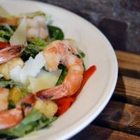 Shrimp Caesar Salad · Romaine lettuce, Parmesan cheese, croutons and Caesar dressing. 