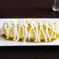 Burrito Mojado (Wet Burrito) · Flour tortilla stuffed with sauteed onions, peppers, guacamole, melted cheese, rice & beans,...