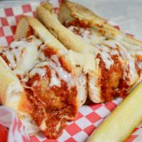 Pedio's Meatball Sub · Our homemade meatballs topped with melted mozzarella and our homemade marinara. Served on a ...
