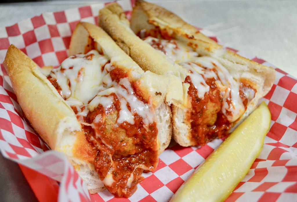 Pedio's Meatball Sub · Our homemade meatballs topped with melted mozzarella and our homemade marinara. Served on a fresh hoagie roll.