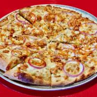Buffalo Chicken Pizza · Our new signature pizza is loaded with buffalo chicken breast, homemade ranch, mozzarella an...