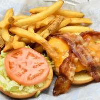 Chicken Sandwich · Grilled chicken breast, cheddar cheese, lettuce, tomato and smoked bacon. Available blackened.