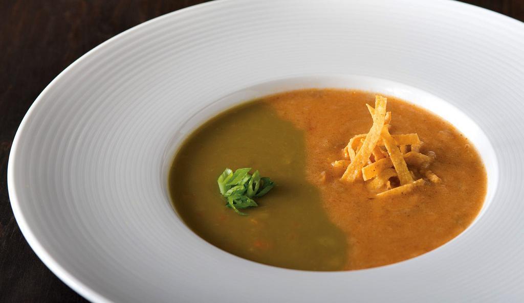 Two in a Bowl  · 2 of our signature soups served side by side in the same bowl.