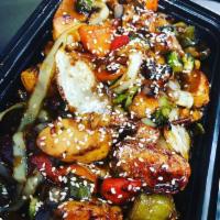 Teriyaki Stir-Fry Bowl · Rice, Chicken, Peppers, Mushrooms, Carrots, Onions And Broccoli In Our Teriyaki Sauce. Subst...