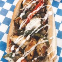 Small Grilled Chicken Kabob Bomb Sub · Peppers, onions, mushrooms, cheese and house dressing.
