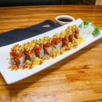 R12. Spicy Tuna Crunchy Maki · Spicy tuna with crunchy flakes topped with eel sauce. Raw. 