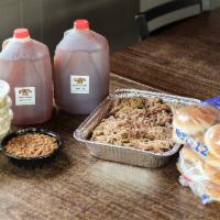 Party Pack · Serves 15-20. Includes 5 lb. BBQ, 4 quarts of sides, two 12 pack of buns, 20 oz. cup BBQ sau...